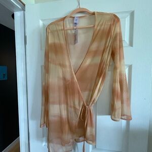 Sheer peach tie dye kimono